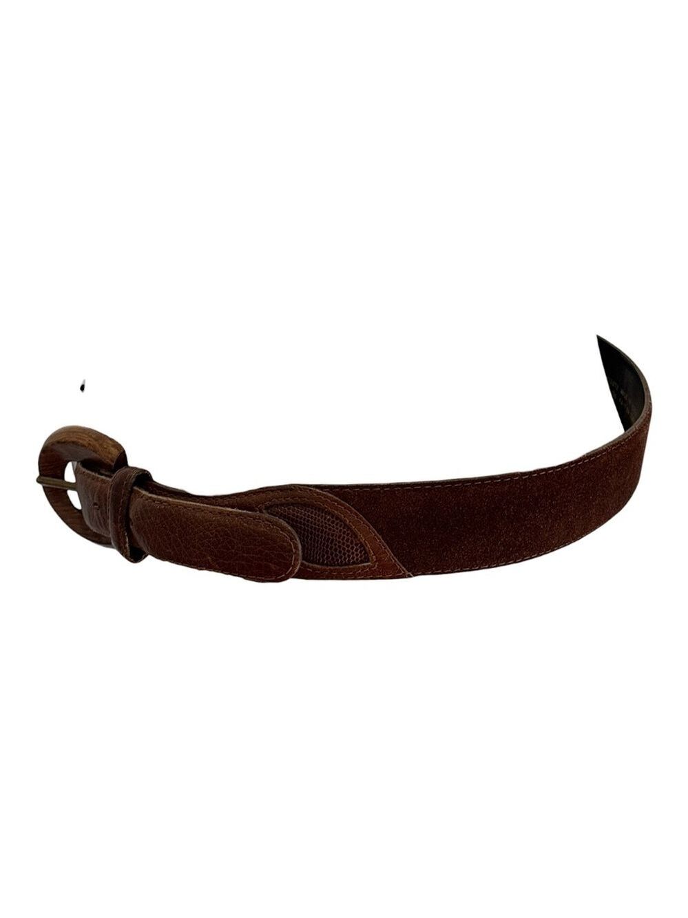 VTG LIZ CLAIBORNE BROWN 1.5" WIDE LEATHER & SUEDE BELT W A WOODEN BUCKLE SZ L - Picture 6 of 10